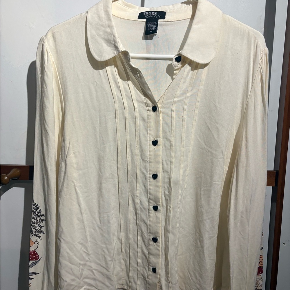 Thorn & Fable Frog & Mushroom Long-Sleeve Girls Woven Top